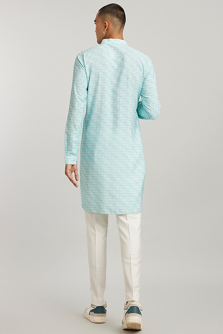 Green Cotton Silk Digital Printed Pathani Kurta Set by Bubber Couture at Pernia's Pop Up Shop