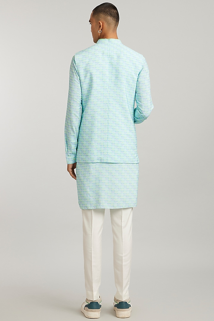 Green Cotton Silk Digital Printed Bundi Jacket by Bubber Couture at Pernia's Pop Up Shop