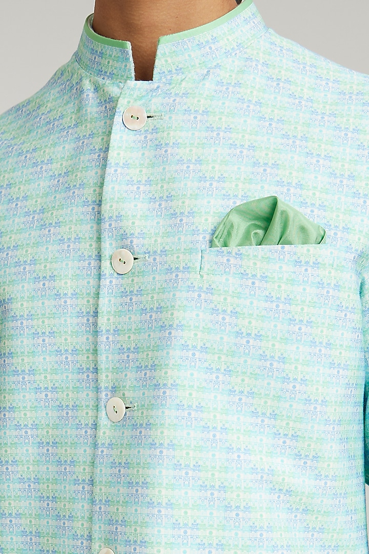 Green Cotton Silk Digital Printed Bundi Jacket by Bubber Couture at Pernia's Pop Up Shop