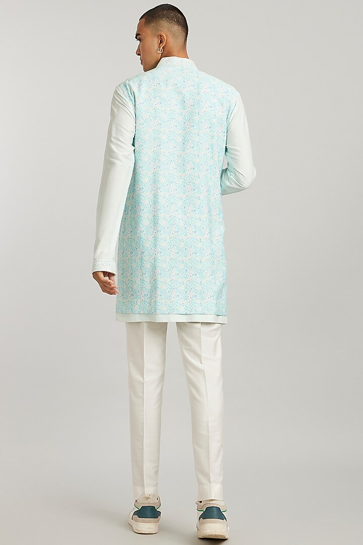 Mint Cotton Silk Digital Foliage Printed Layered Kurta Set by Bubber Couture at Pernia's Pop Up Shop
