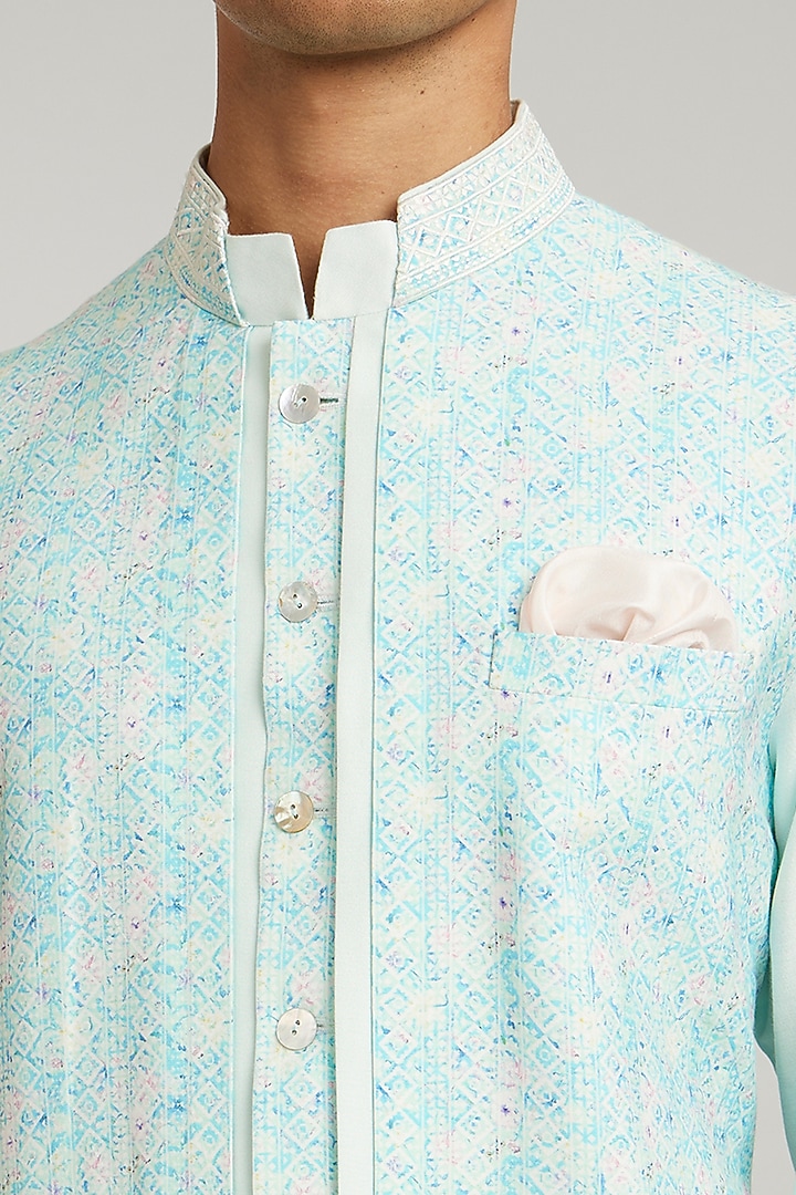 Mint Cotton Silk Digital Foliage Printed Layered Kurta Set by Bubber Couture at Pernia's Pop Up Shop