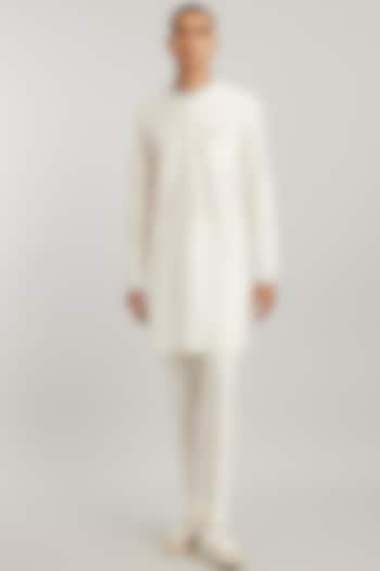 Off-White Cotton Silk Dashiki Kurta Set by Bubber Couture