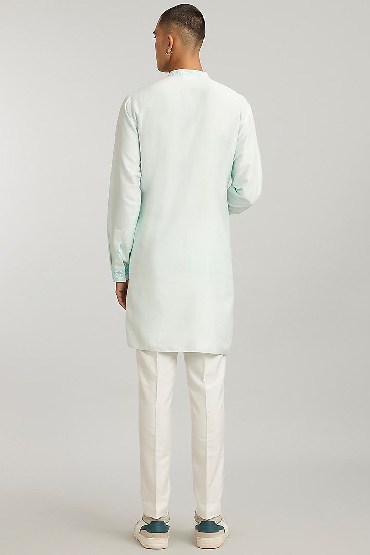 Mint Cotton Silk Digital Foliage Printed Dashiki Kurta Set by Bubber Couture at Pernia's Pop Up Shop
