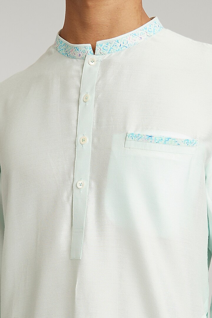 Mint Cotton Silk Digital Foliage Printed Dashiki Kurta Set by Bubber Couture at Pernia's Pop Up Shop