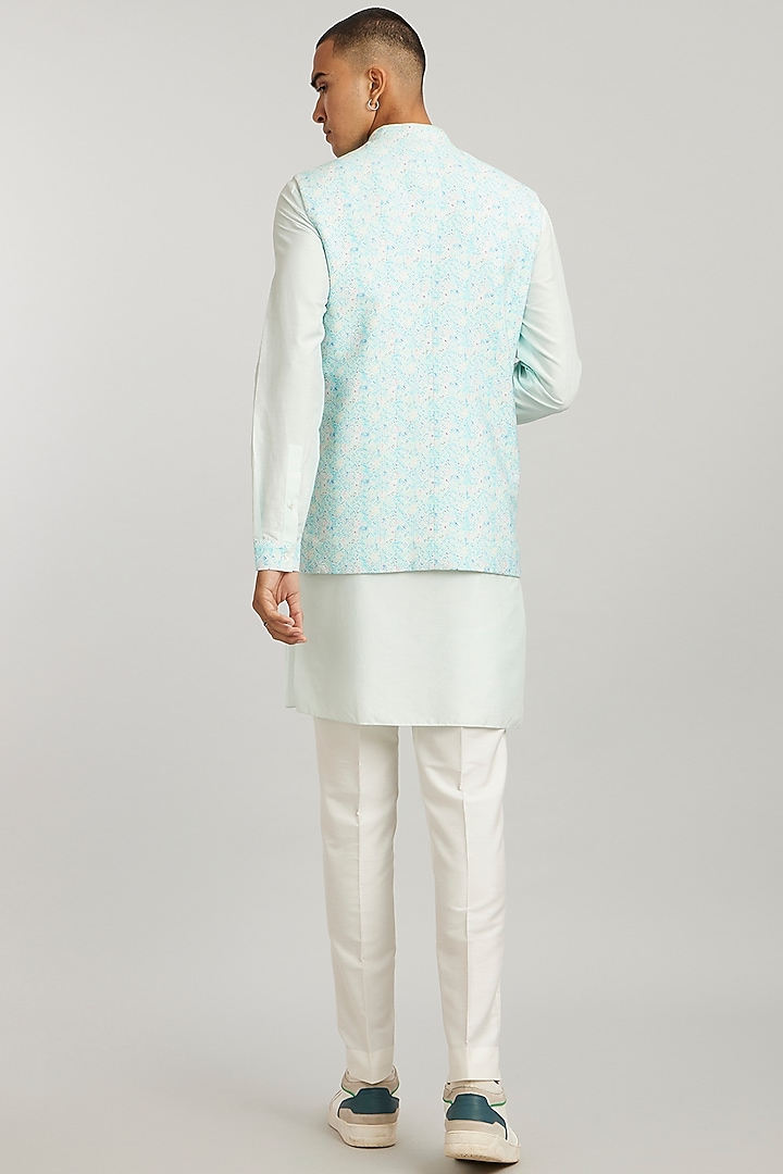 Mint Cotton Silk Digital Foliage Printed Bundi Jacket by Bubber Couture at Pernia's Pop Up Shop