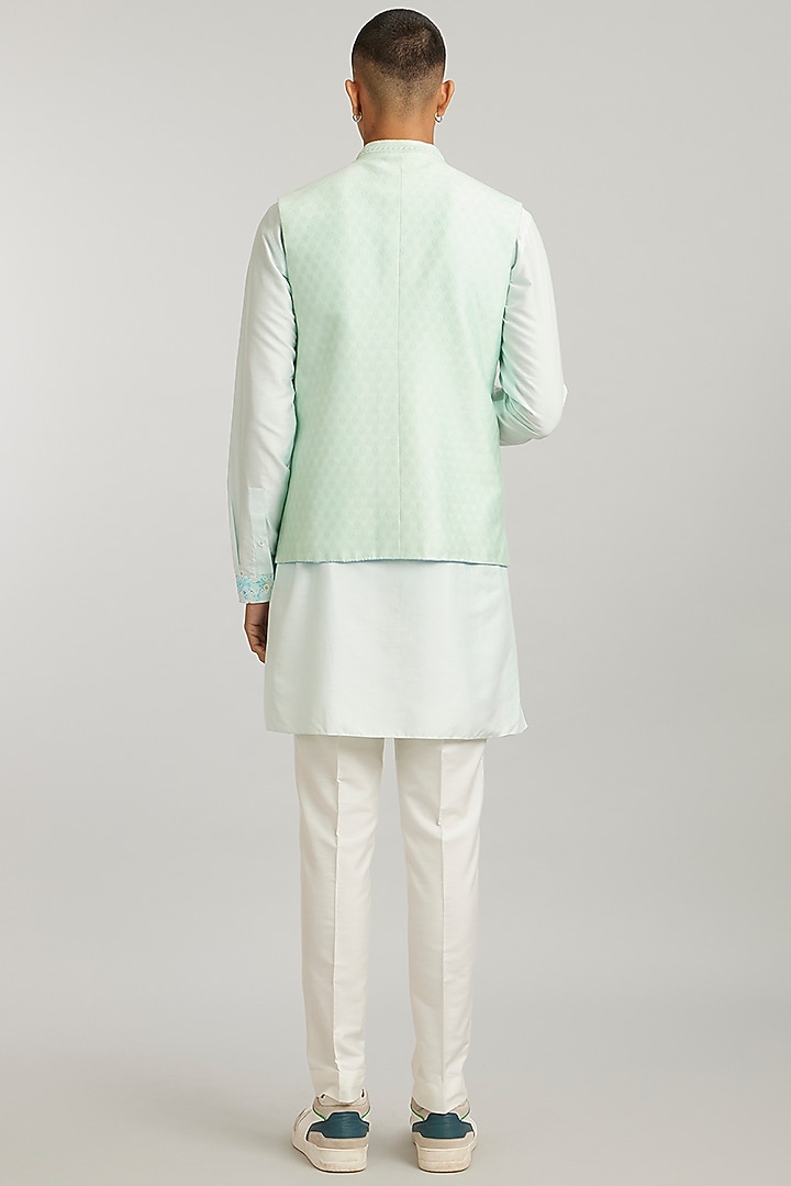 Mint Jacquard Silk Digital Printed Bundi Jacket by Bubber Couture at Pernia's Pop Up Shop