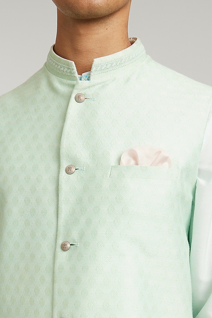 Mint Jacquard Silk Digital Printed Bundi Jacket by Bubber Couture at Pernia's Pop Up Shop