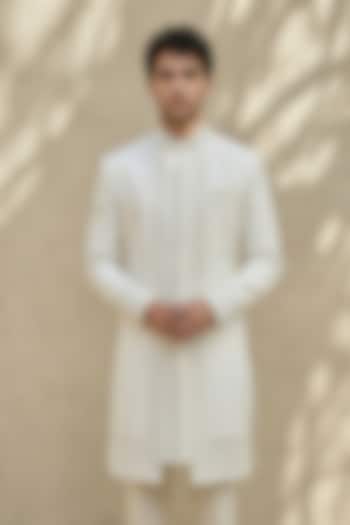 Off-White Raw Silk Embroidered Groom Sherwani by Bubber Couture at Pernia's Pop Up Shop