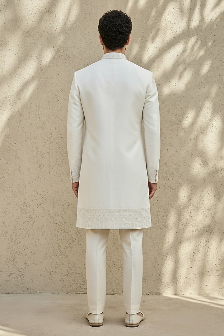 Off-White Raw Silk Embroidered Groom Sherwani by Bubber Couture at Pernia's Pop Up Shop