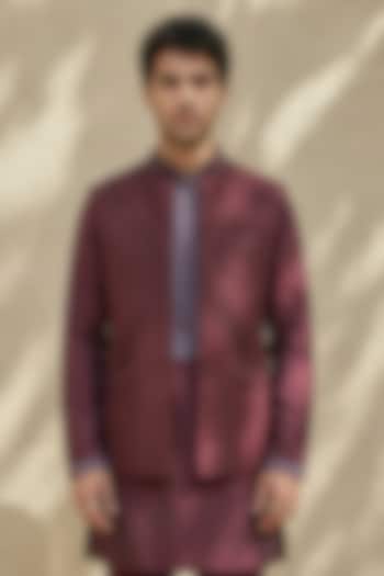 Maroon Wool Pintuck Embroidered Bundi Jacket by Bubber Couture at Pernia's Pop Up Shop