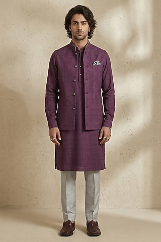 Wine Textured Cotton Bundi Jacket by Bubber Couture