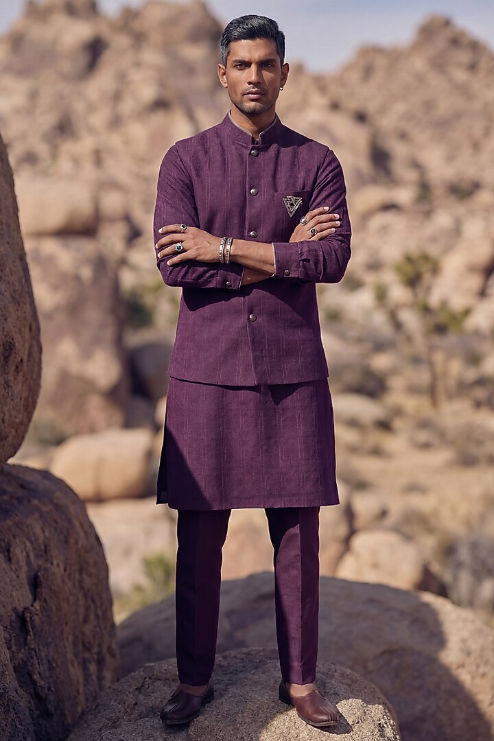 Wine Textured Cotton Bundi Jacket by Bubber Couture at Pernia's Pop Up Shop