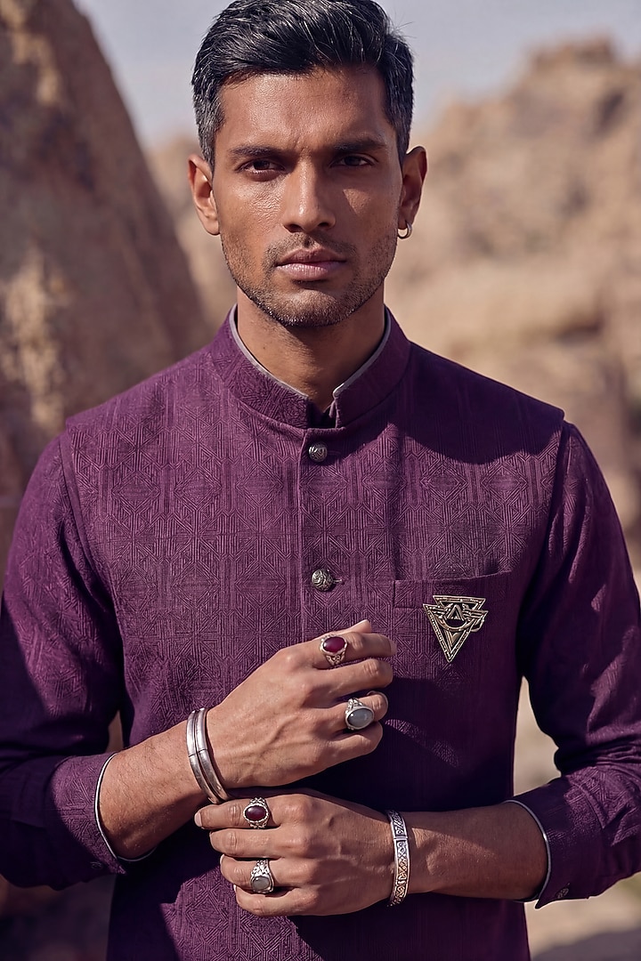 Wine Textured Cotton Bundi Jacket by Bubber Couture at Pernia's Pop Up Shop