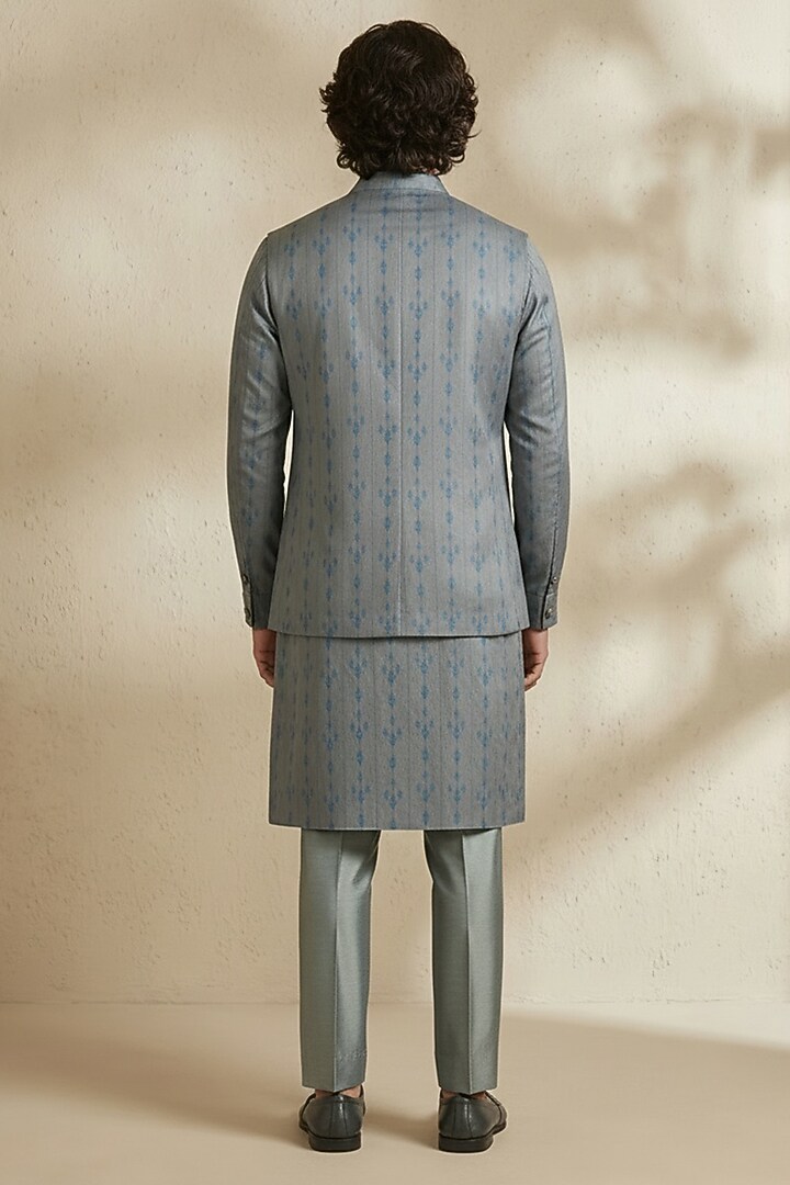 Grey Silk Satin Linen Printed Bundi Jacket by Bubber Couture at Pernia's Pop Up Shop
