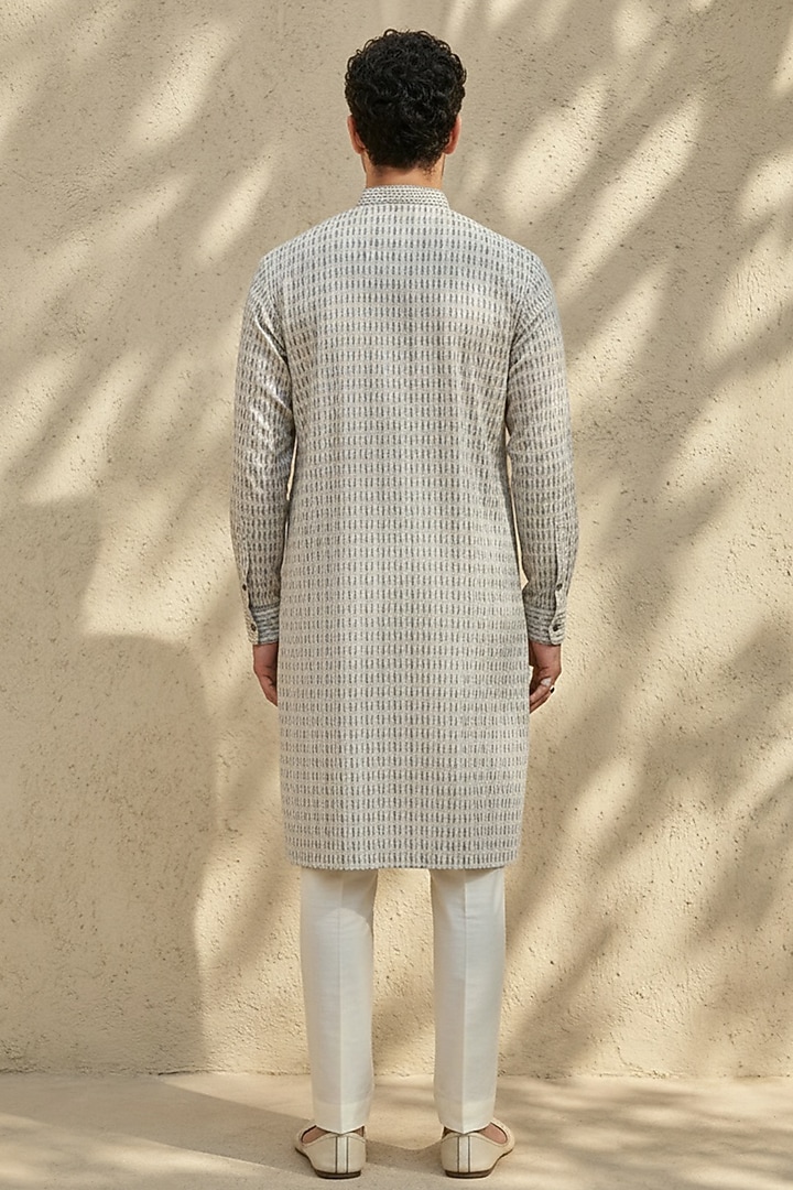 Grey & White Textured Cotton Printed Kurta Set by Bubber Couture at Pernia's Pop Up Shop
