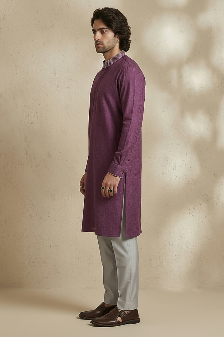 Wine Textured Cotton Printed Kurta Set by Bubber Couture at Pernia's Pop Up Shop