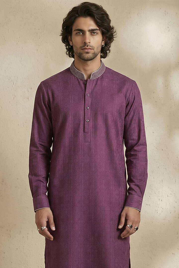 Wine Textured Cotton Printed Kurta Set by Bubber Couture at Pernia's Pop Up Shop