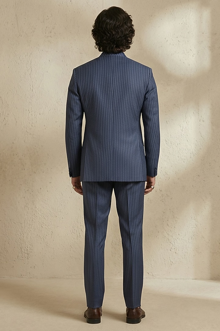 Navy Blue Suiting Groom Bandhgala Set by Bubber Couture at Pernia's Pop Up Shop