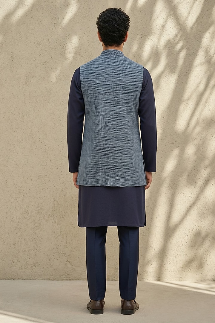 Blue Cotton Silk Sleeveless Jacket by Bubber Couture at Pernia's Pop Up Shop