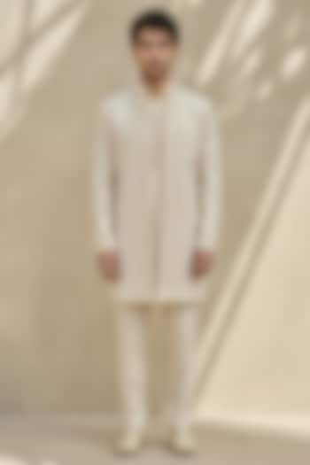 Off-White Silk Embroidered Groom Sherwani by Bubber Couture at Pernia's Pop Up Shop