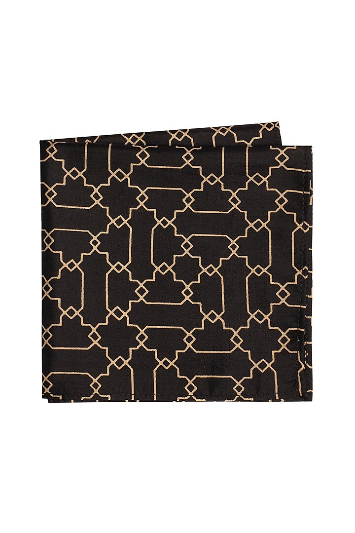 Black Printed Pocket Square by Bubber Couture