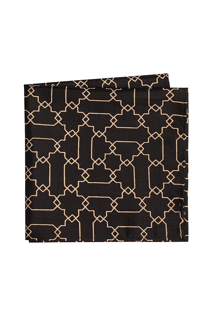 Black Printed Pocket Square by Bubber Couture at Pernia's Pop Up Shop