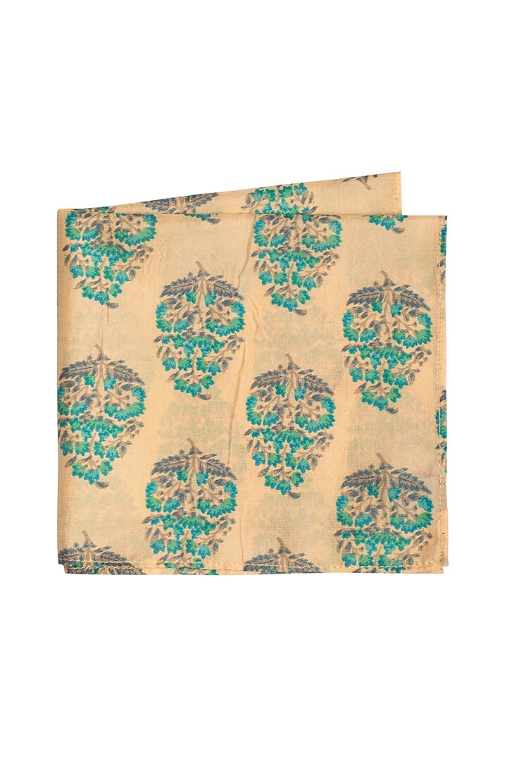 Beige Printed Pocket Square by Bubber Couture