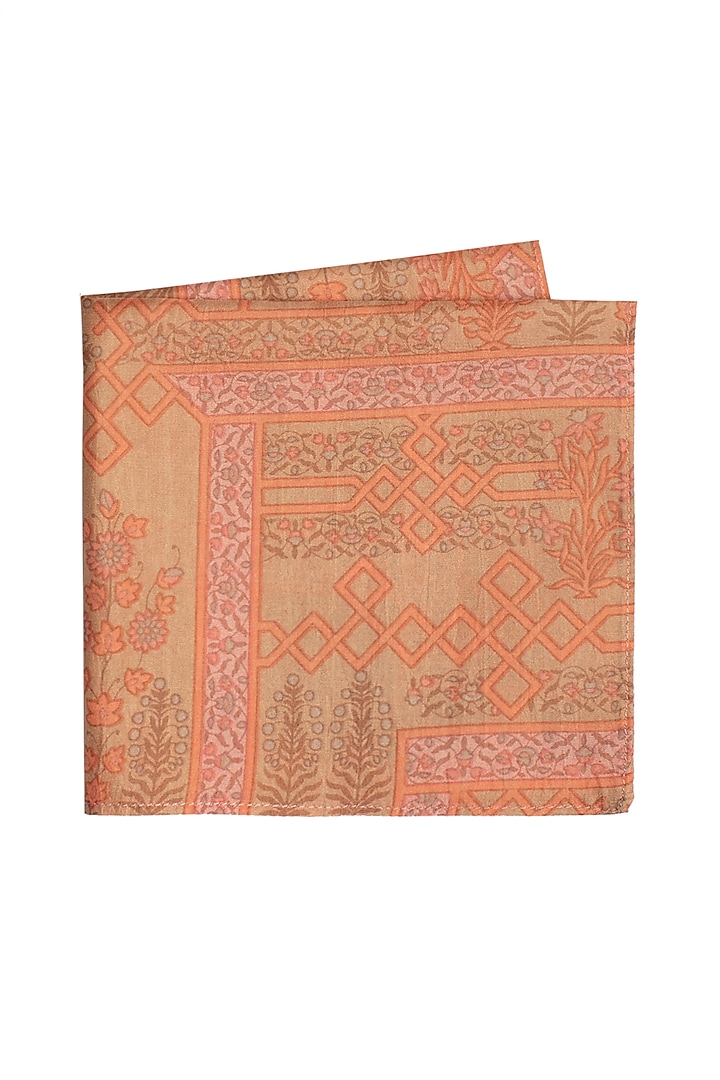 Beige & Peach Printed Pocket Square by Bubber Couture