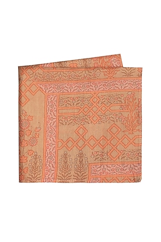 Beige & Peach Printed Pocket Square by Bubber Couture