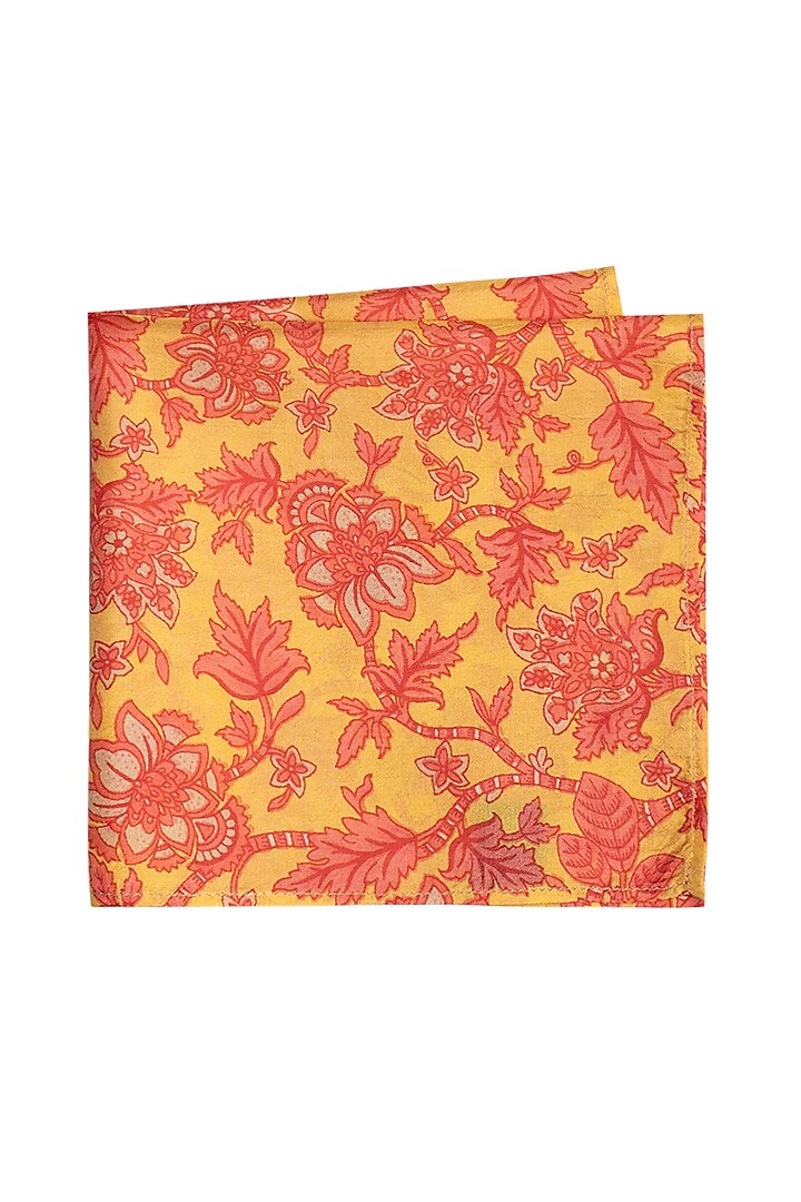 Yellow & Peach Printed Pocket Square by Bubber Couture