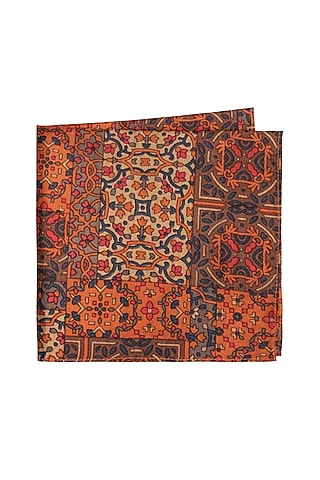 Orange & Cobalt Blue Printed Pocket Square by Bubber Couture