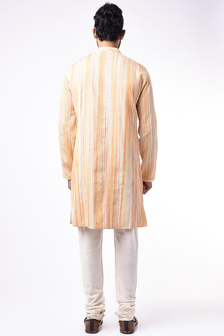 Baby Pink & Butter Yellow Cotton Silk Thread Embroidered Kurta Set by Bubber Couture at Pernia's Pop Up Shop
