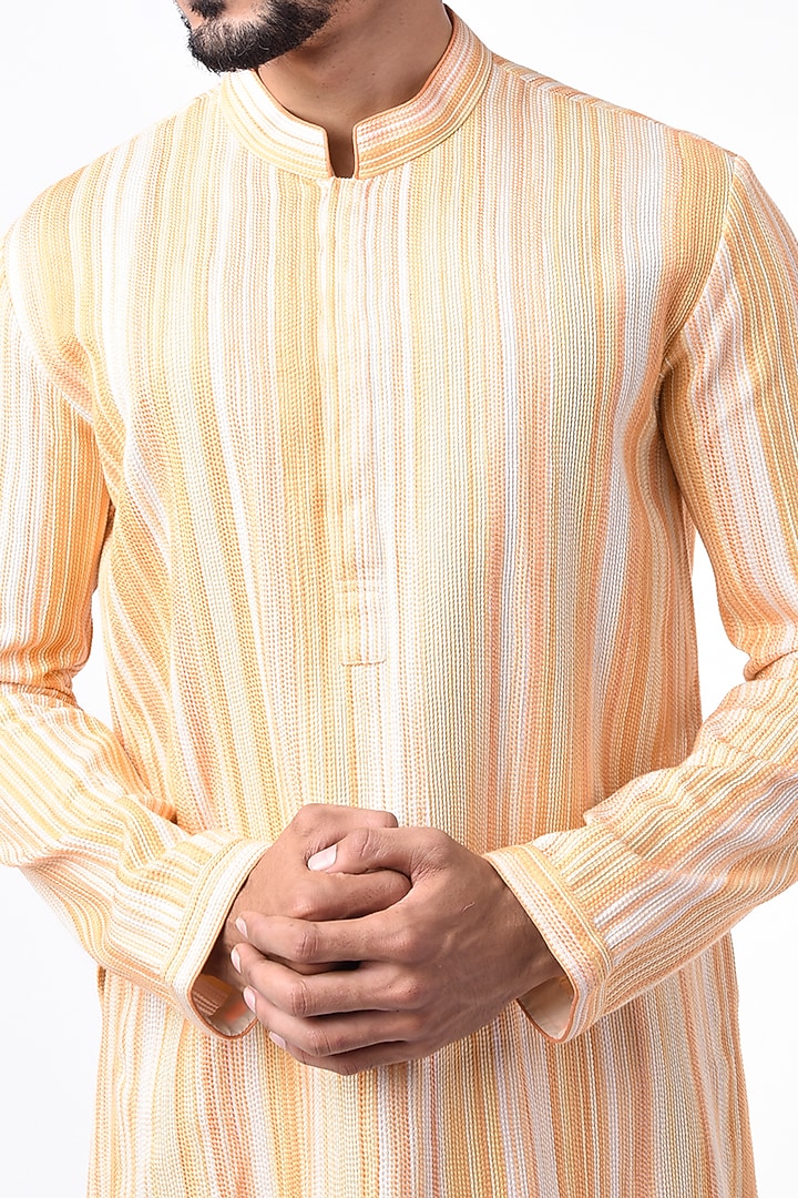 Baby Pink & Butter Yellow Cotton Silk Thread Embroidered Kurta Set by Bubber Couture at Pernia's Pop Up Shop