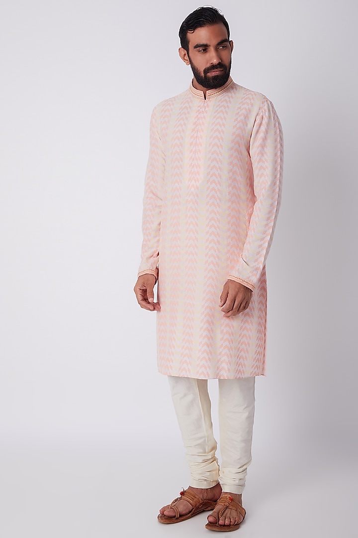 Blush Pink Printed & Embroidered Kurta Set by Bubber Couture