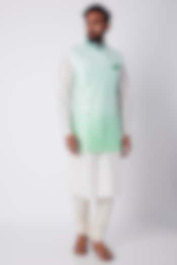 Mint Green Embroidered Ombre Bundi Jacket by Bubber Couture