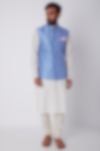 Cobalt Blue Diamond Printed Bundi Jacket by Bubber Couture at Pernia's Pop Up Shop