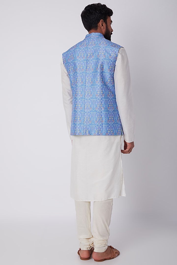 Cobalt Blue Diamond Printed Bundi Jacket by Bubber Couture at Pernia's Pop Up Shop