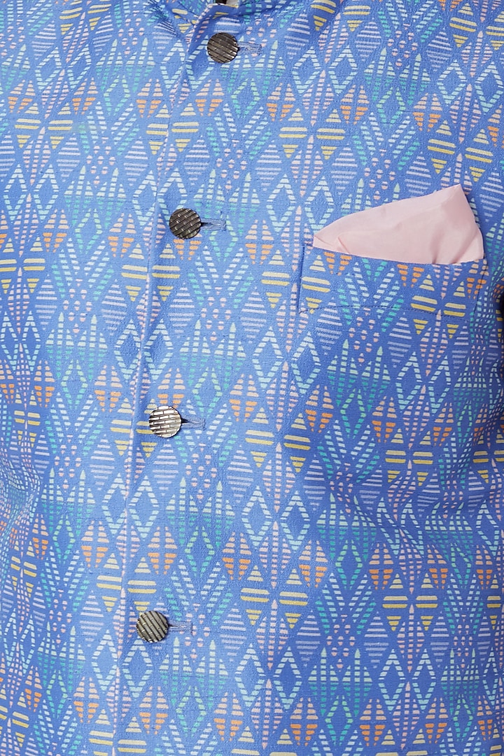 Cobalt Blue Diamond Printed Bundi Jacket by Bubber Couture at Pernia's Pop Up Shop