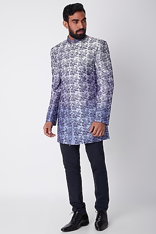 Purple Embroidered Ombre Achkan by Bubber Couture