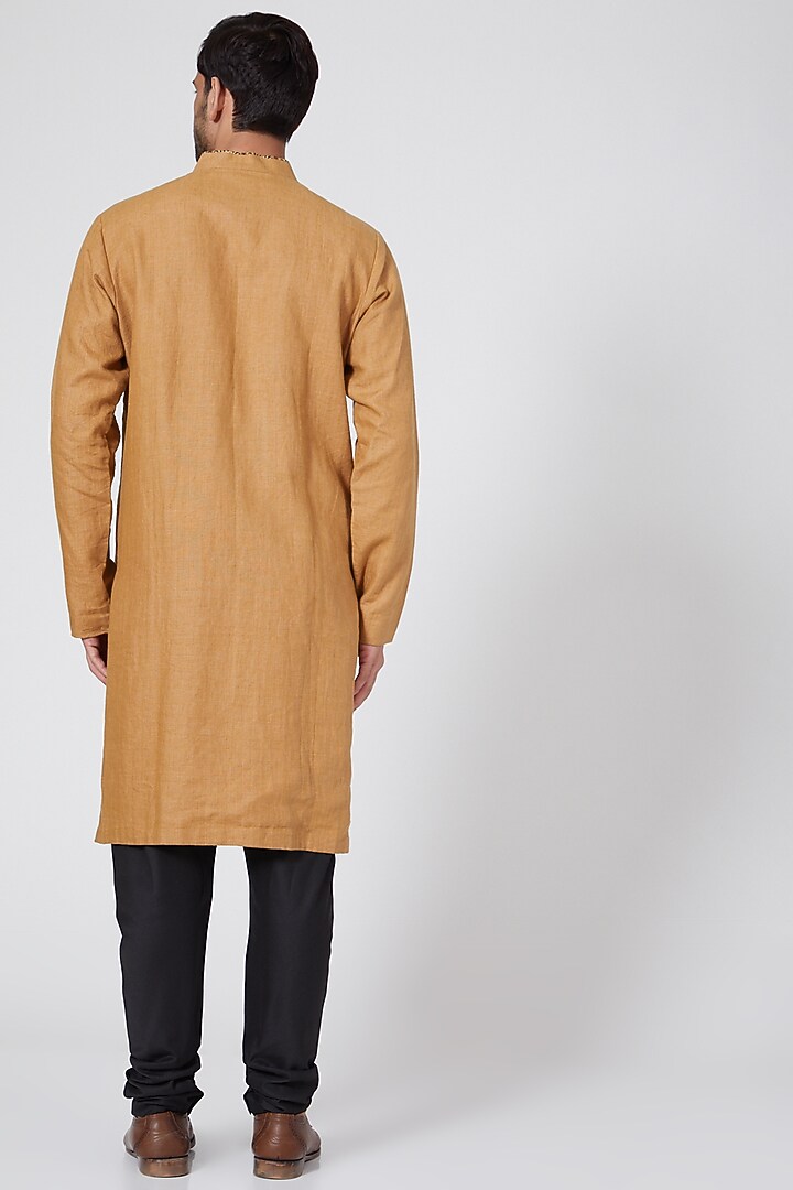 Beige Linen Kurta Set by Bubber Couture at Pernia's Pop Up Shop