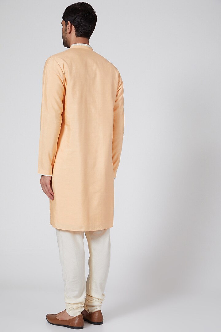 Peach Cotton Silk Thread Work Kurta Set by Bubber Couture at Pernia's Pop Up Shop