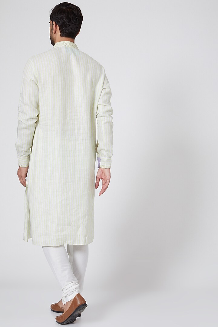 Lime & Off White Embroidered Kurta Set by Bubber Couture at Pernia's Pop Up Shop