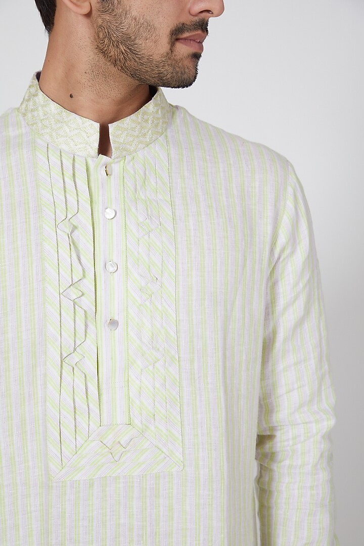 Lime & Off White Embroidered Kurta Set by Bubber Couture at Pernia's Pop Up Shop
