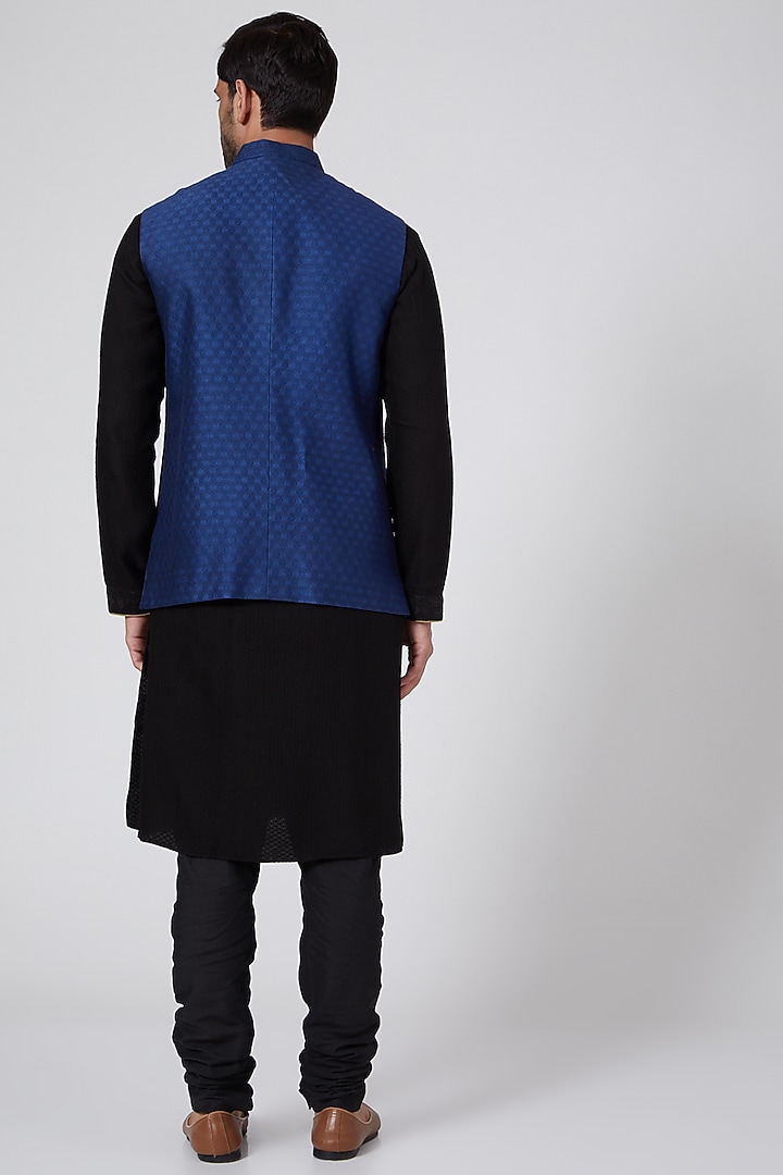 Blue Jacquard Bundi Jacket by Bubber Couture at Pernia's Pop Up Shop
