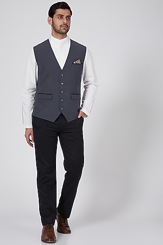 Grey Polyester & Wool Waistcoat by Bubber Couture
