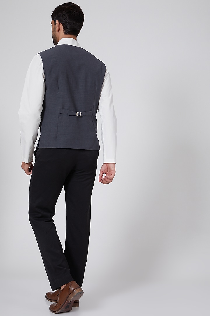 Grey Polyester & Wool Waistcoat by Bubber Couture at Pernia's Pop Up Shop