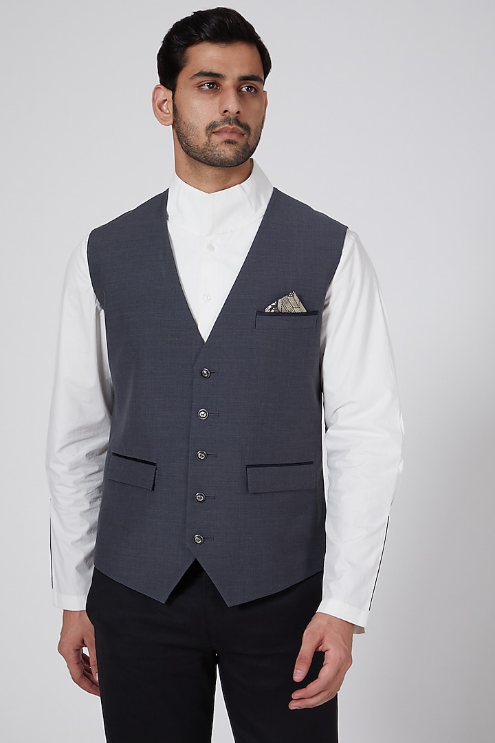 Grey Polyester & Wool Waistcoat by Bubber Couture at Pernia's Pop Up Shop
