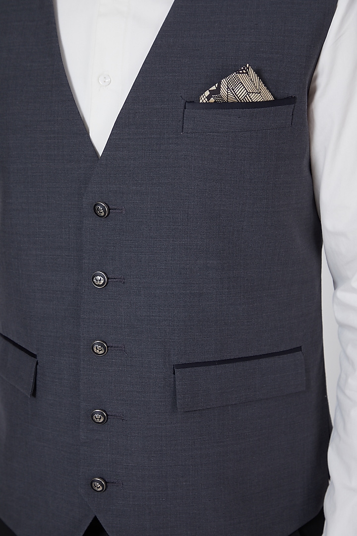 Grey Polyester & Wool Waistcoat by Bubber Couture at Pernia's Pop Up Shop