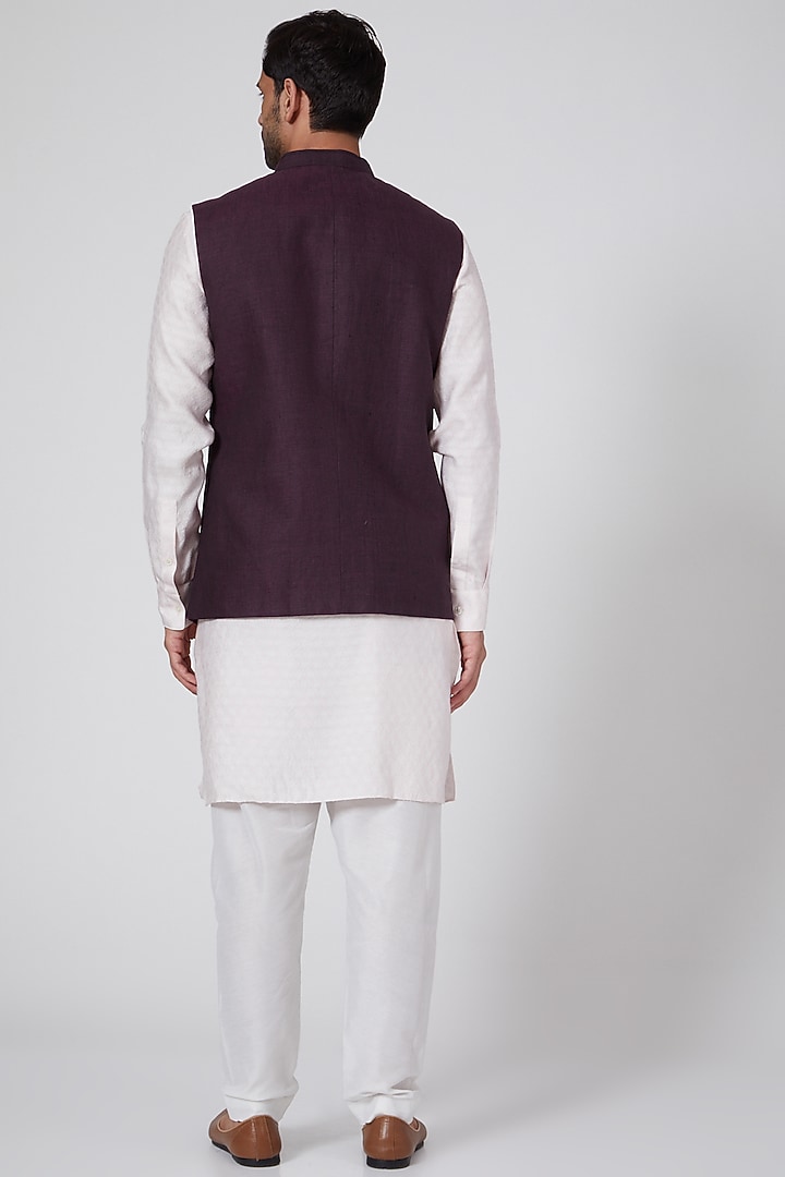Wine Linen Bundi Jacket Set by Bubber Couture at Pernia's Pop Up Shop