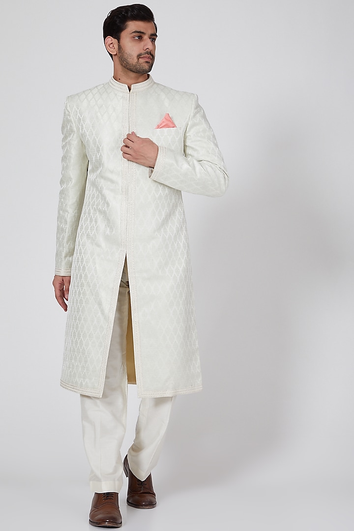 Off White Sherwani With Thread Work by Bubber Couture